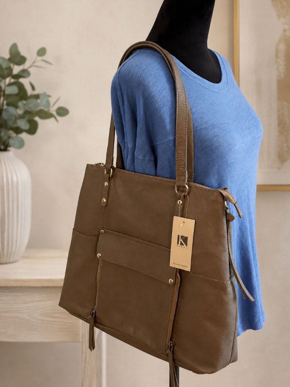 KOOBA Everette Leather Zip Tote in Taupe - New with Tags - Picture 2 of 13